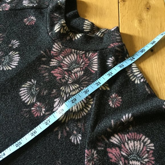 Whimsygoth Mock Neck Jersey Knit Swing Abstract Floral Mini Dress - Picture 10 of 15